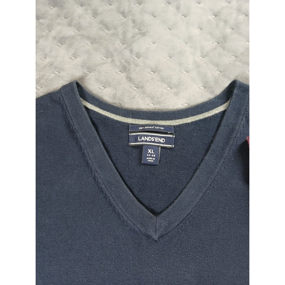 Lands' End Mens XL Supima Cotton V-Neck Sweater Vest Bundle Navy & Red - Picture 5 of 7